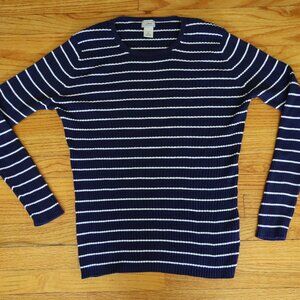 L.L. Bean Women's Ribbed Navy + White Striped Sweater Size XL